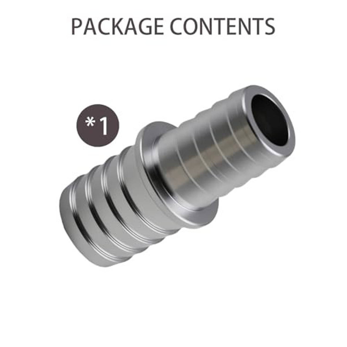 Single aluminum radiator hose connector, ribbed barbed fitting with black inner opening