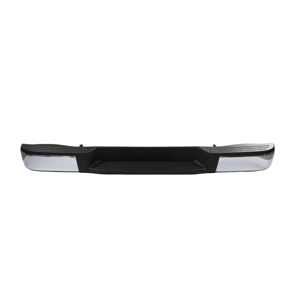 Rear bumper assembly with black grille insert, silver ends, includes mounting hardware