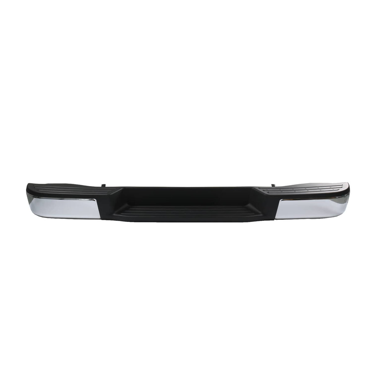 Rear bumper assembly with black grille insert, silver ends, includes mounting hardware