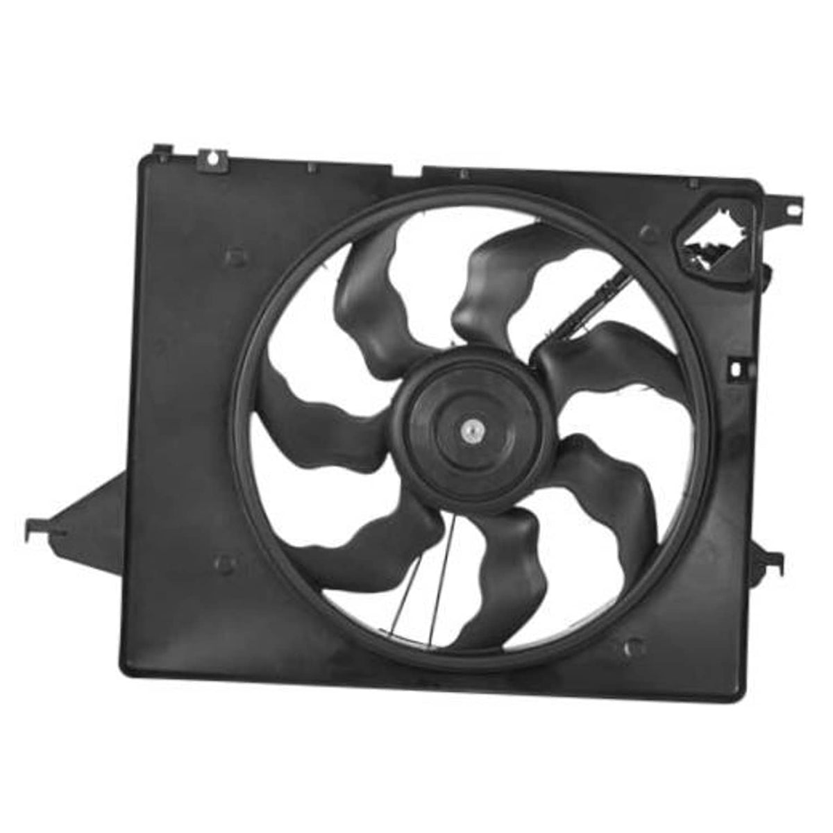 Electric radiator cooling fan with black shroud and multi-blade impeller
