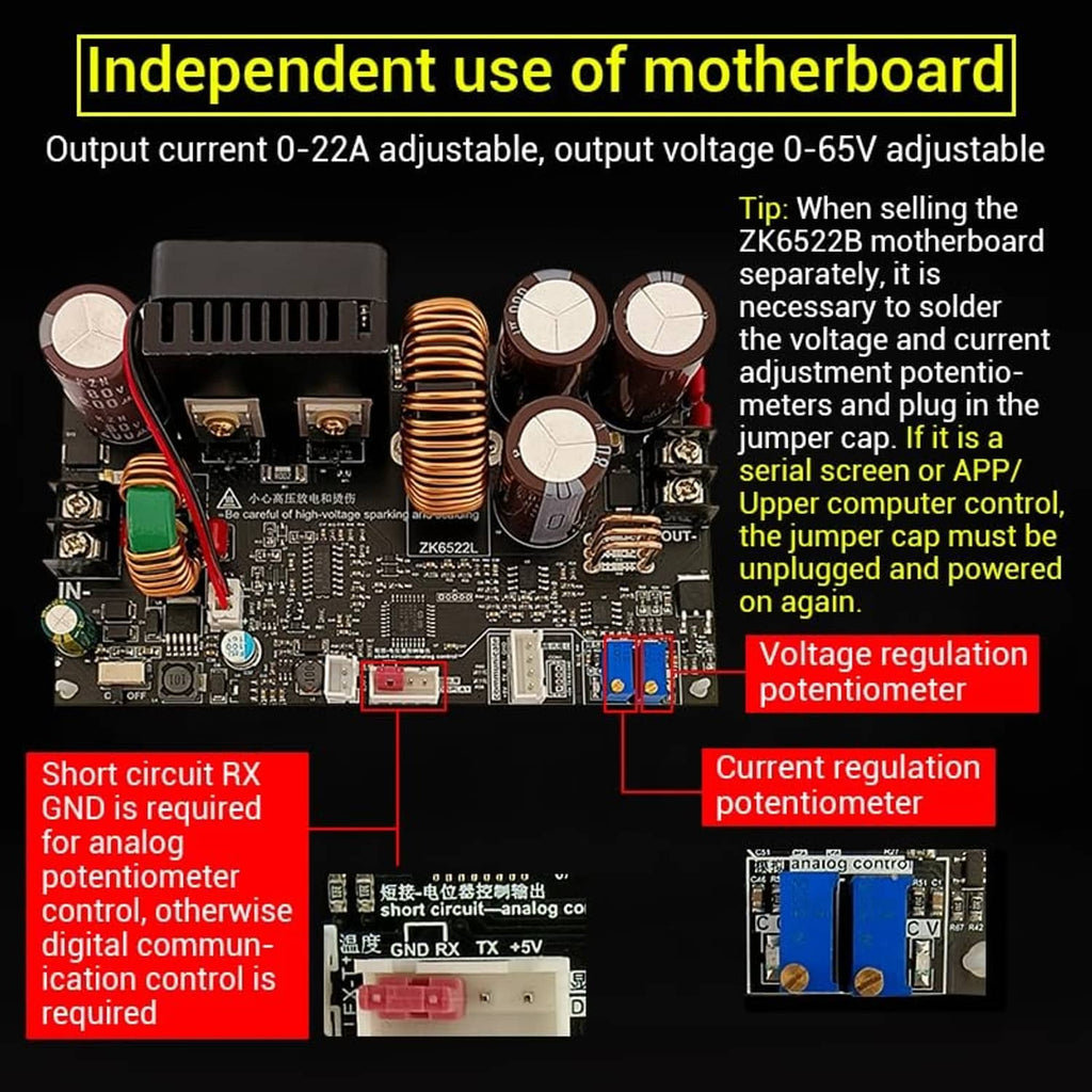 CNC power supply PCB with adjustable potentiometers, coils, and onboard terminal blocks