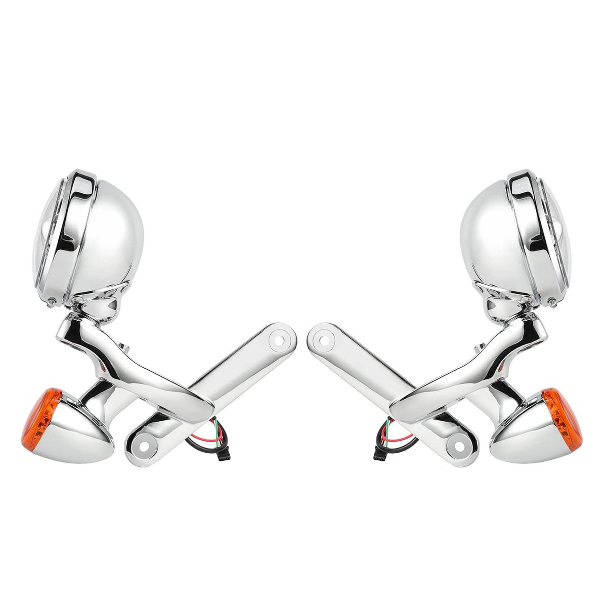Chrome LED auxiliary passing light set with amber marker bulbs and side-mounted brackets