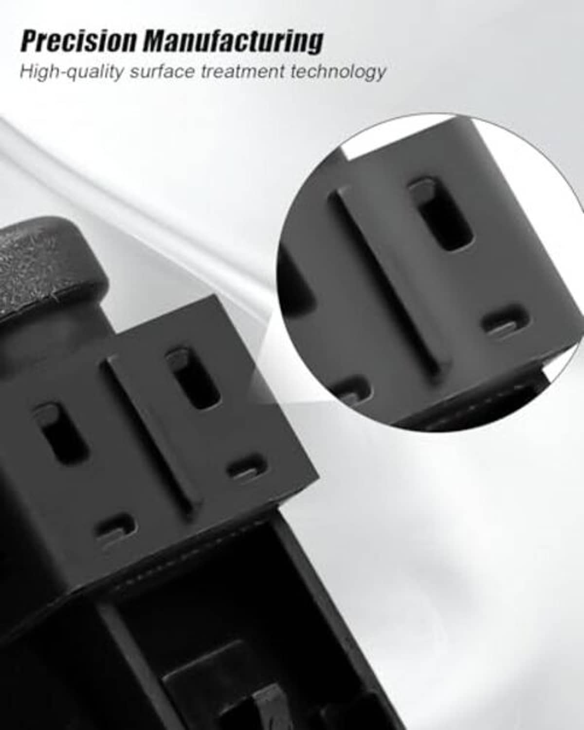 Door lock switch connector, black housing with latch tabs and open electrical cavity