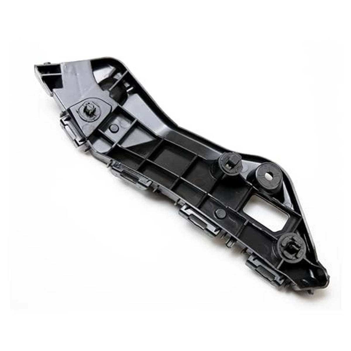 Front bumper retainer bracket support, black plastic bracket with bolt holes and clips