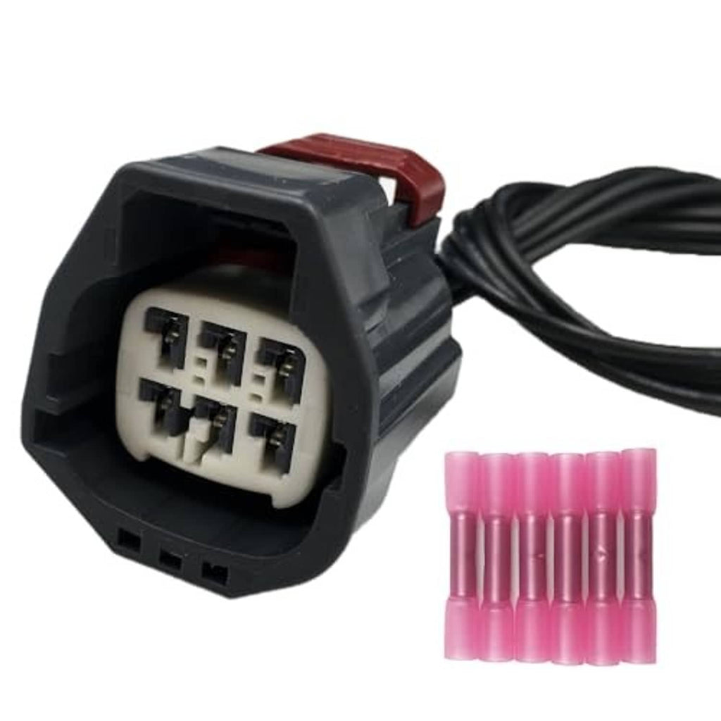 Headlight connector harness pigtail plug with black wiring and pink crimp sleeves