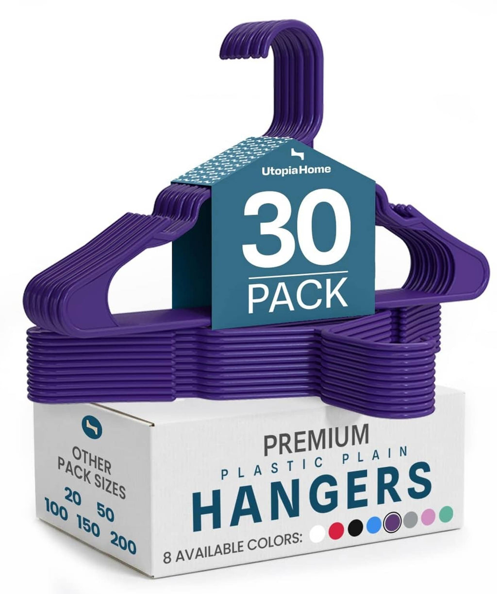 Utopia Home purple plastic hangers, set of 30 with notched shoulders