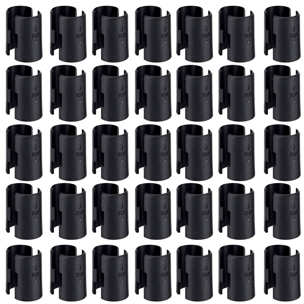 Set of black wire shelf lock clips, multiple pieces with TOP marks