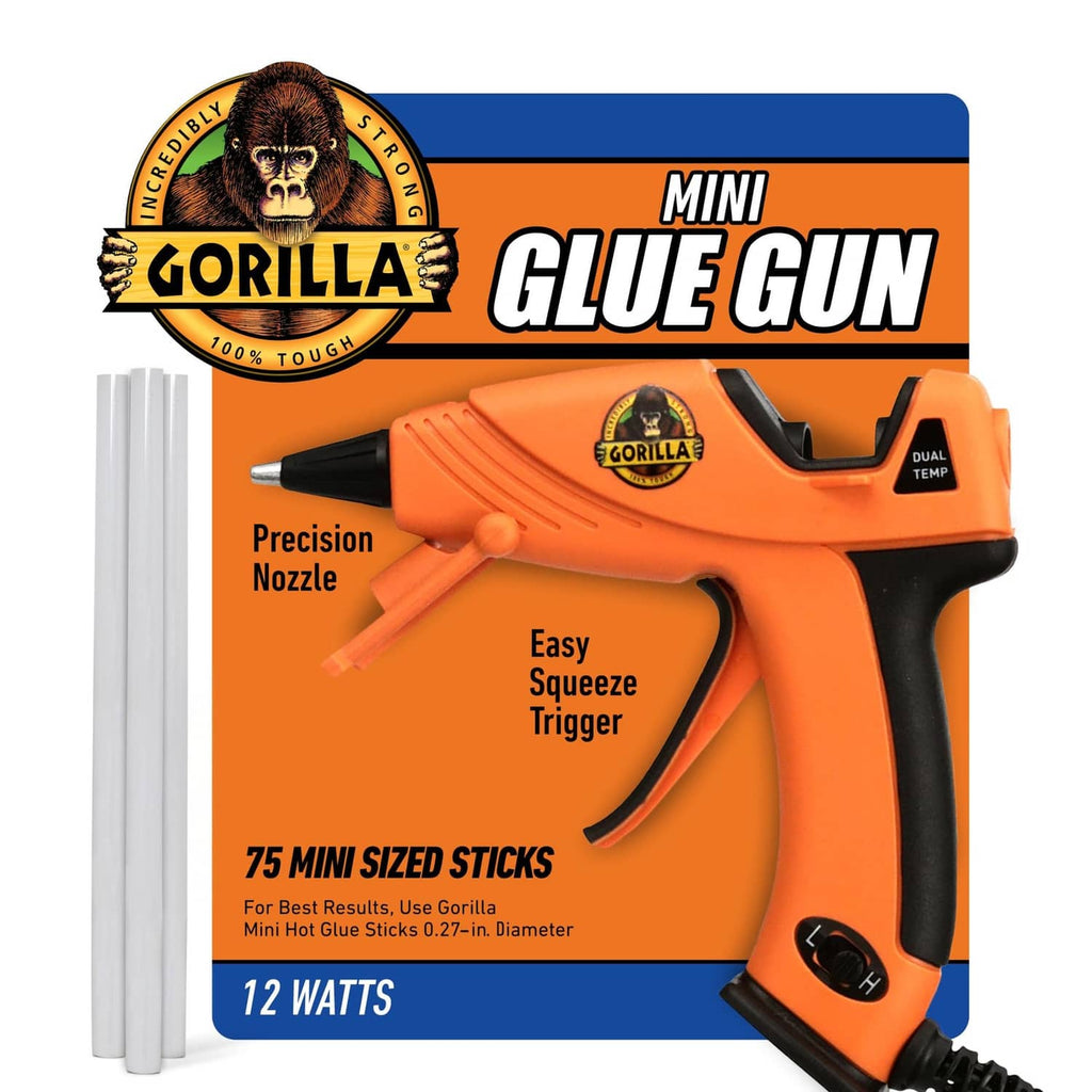 Mini hot glue gun kit with orange-and-black handle and 75 clear mini glue sticks