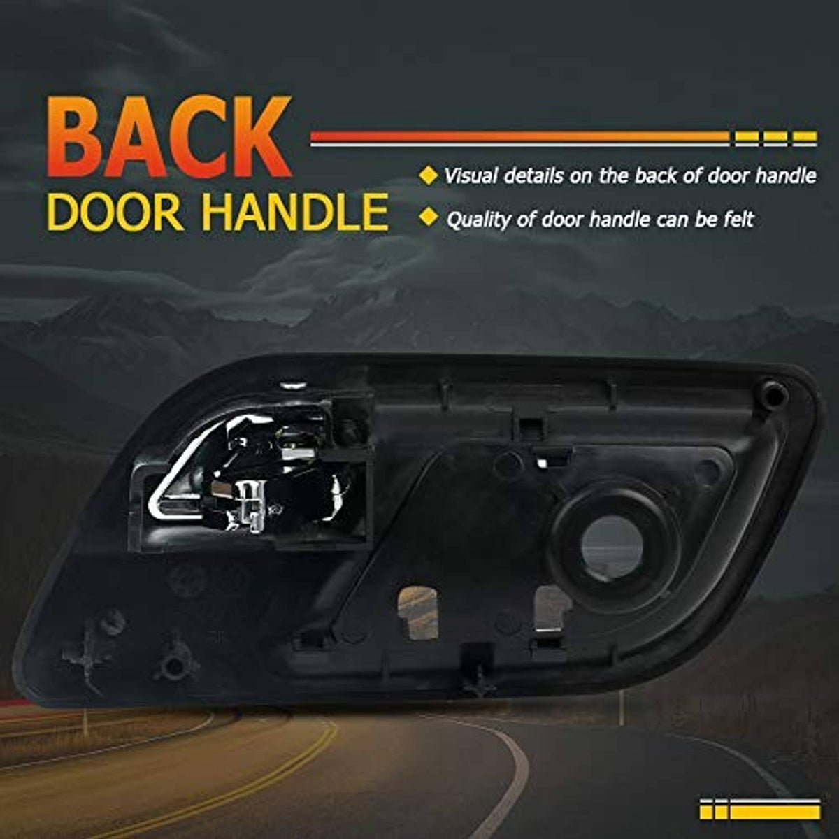 Door handle interior backing panel with latch parts, shown without outer cover