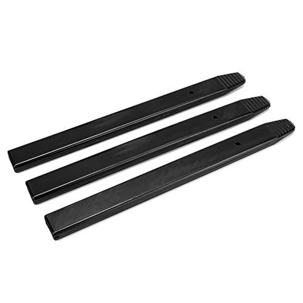 Three black long lever protector sleeves with ridged ends and small round holes