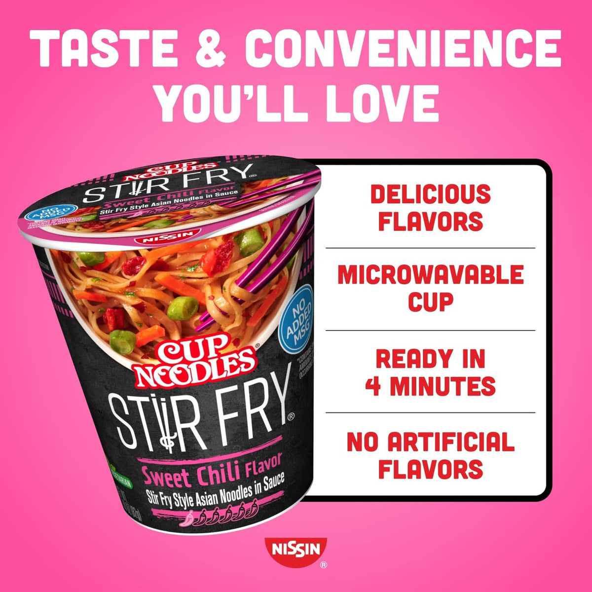 Sweet chili flavor Stir Fry cup noodles cup with side label card and box