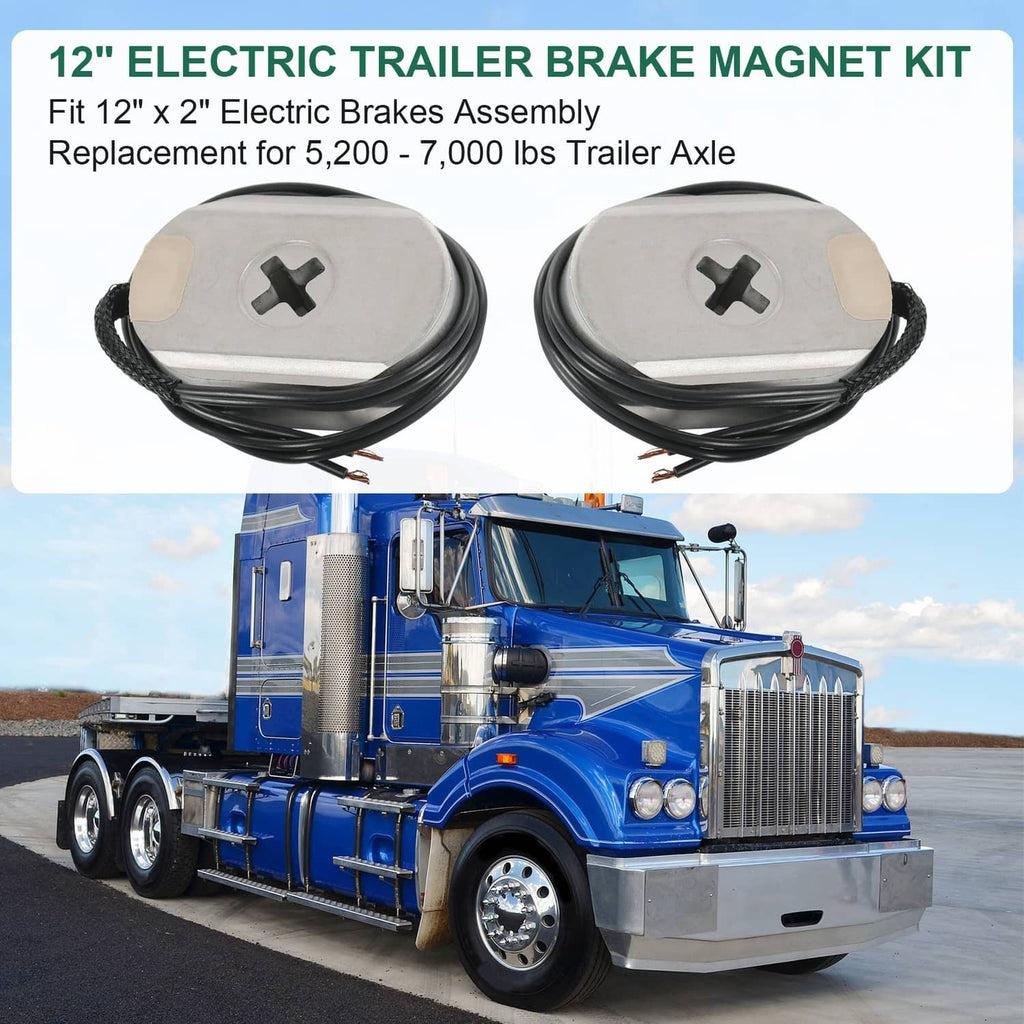 Two electric trailer brake magnet assemblies with black wire harness, for replacement brake axle