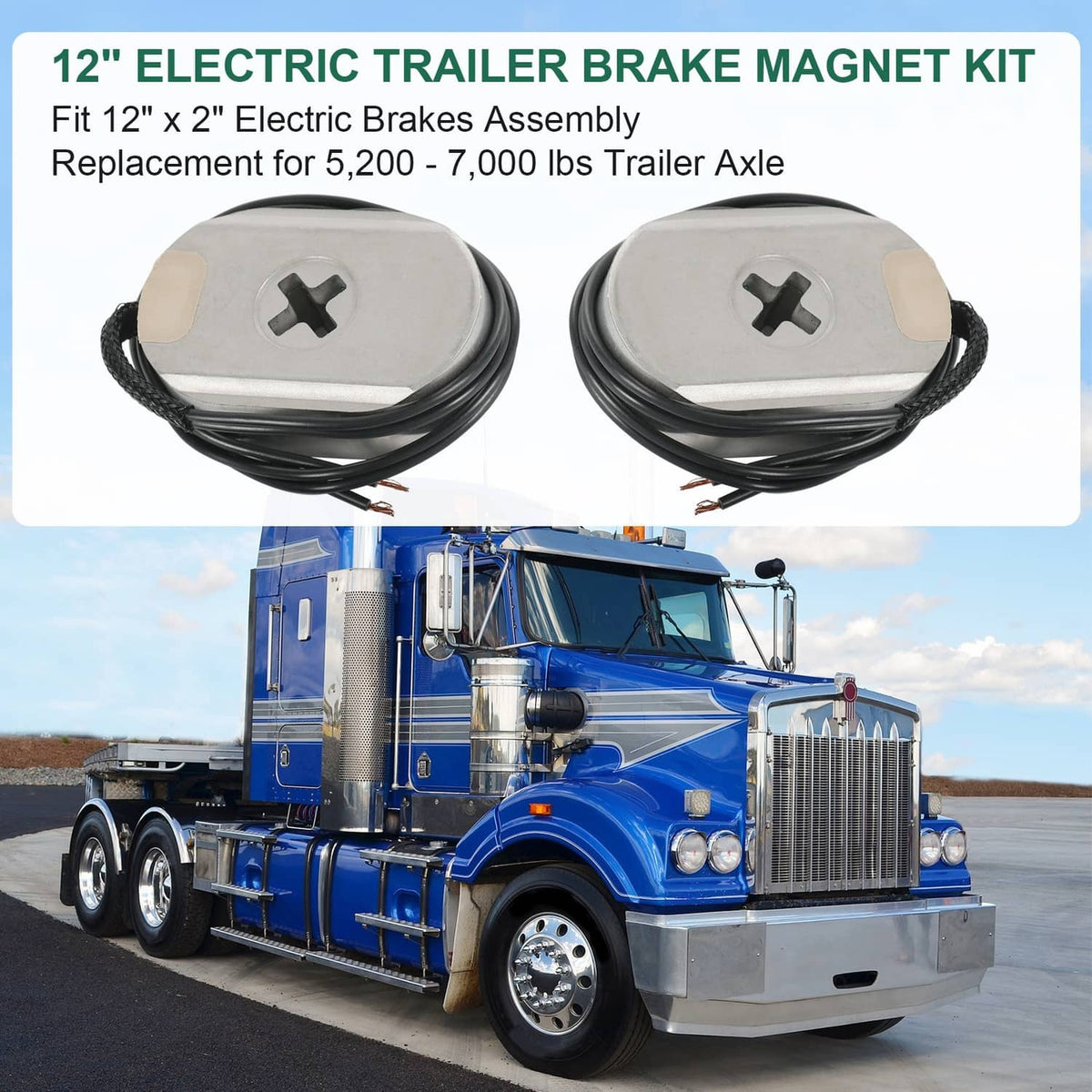 Two electric trailer brake magnet assemblies with black wire harness, for replacement brake axle