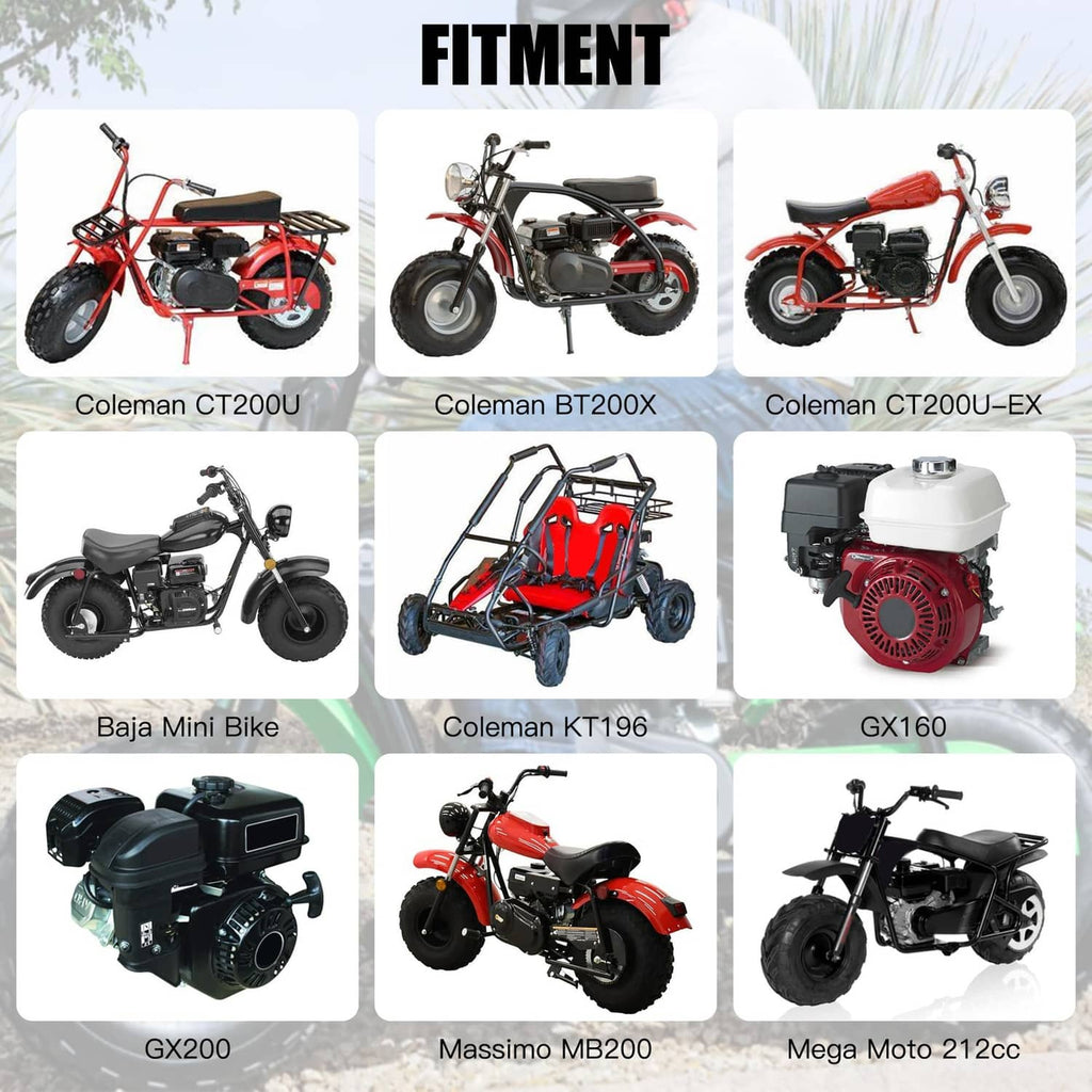 Fitment images showing mini bikes with the VM22 stage 2 kit components