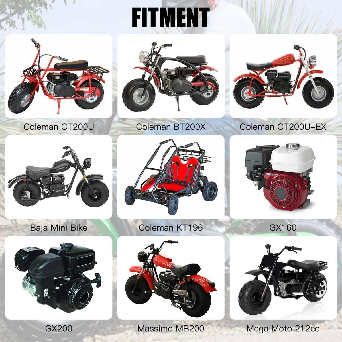 Fitment images showing mini bikes with the VM22 stage 2 kit components