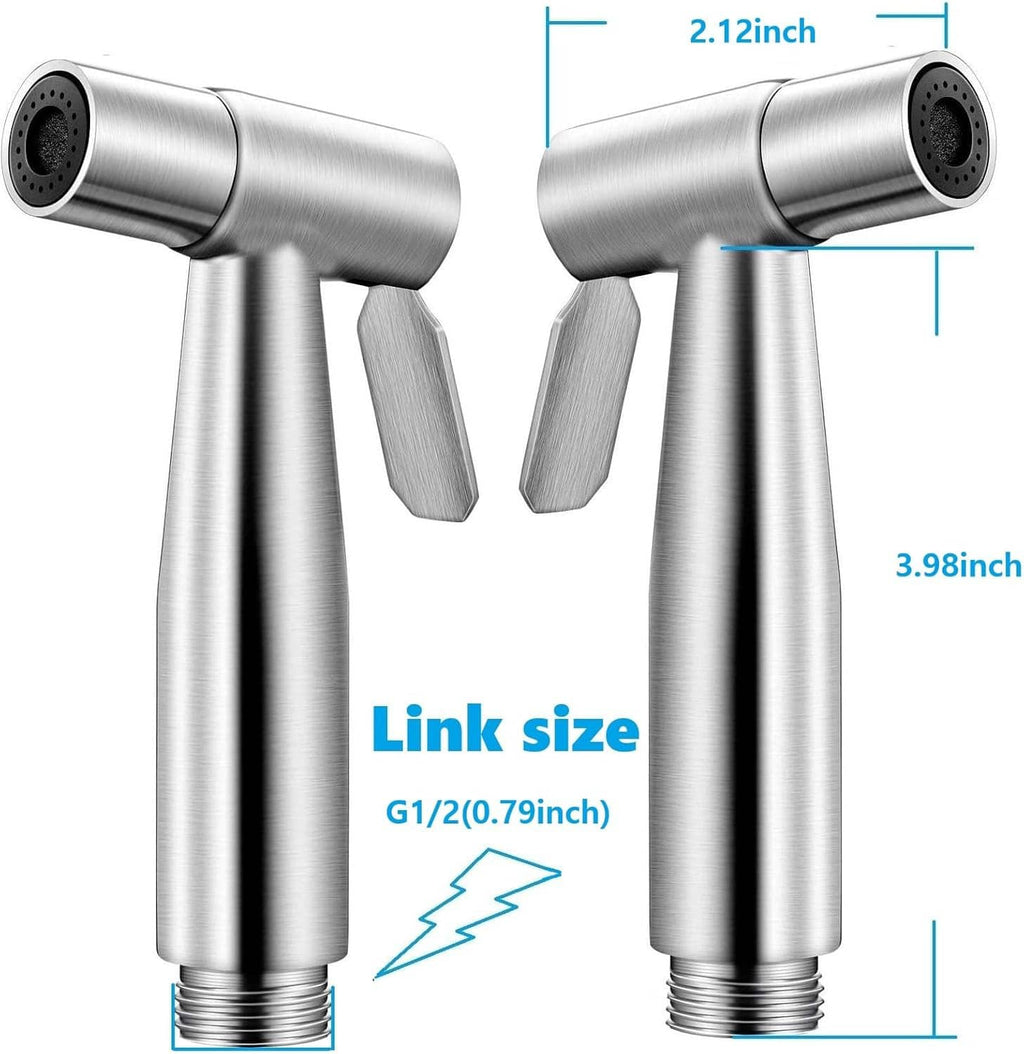 Stainless steel handheld bidet sprayer with two spray nozzles and thumb trigger