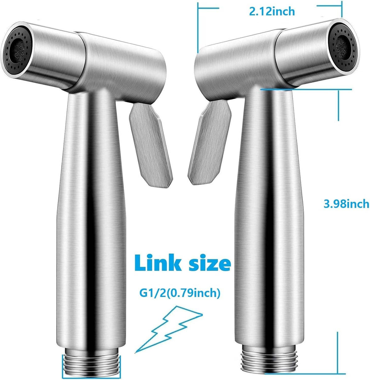 Stainless steel handheld bidet sprayer with two spray nozzles and thumb trigger