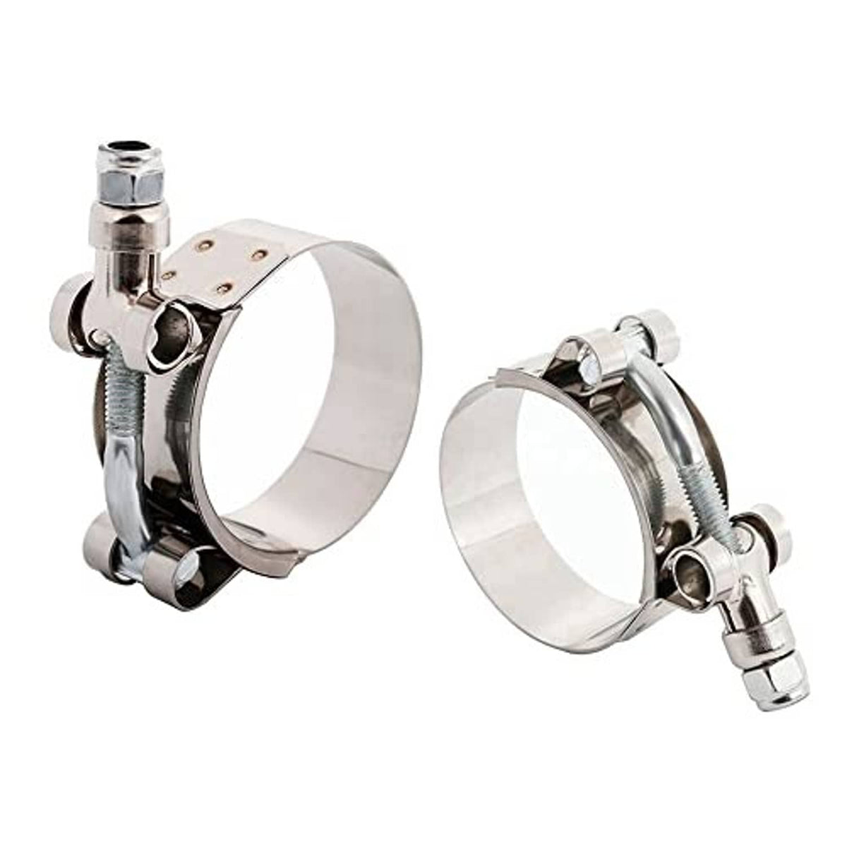 Stainless steel hose clamps and bolts with black 90-degree reducer