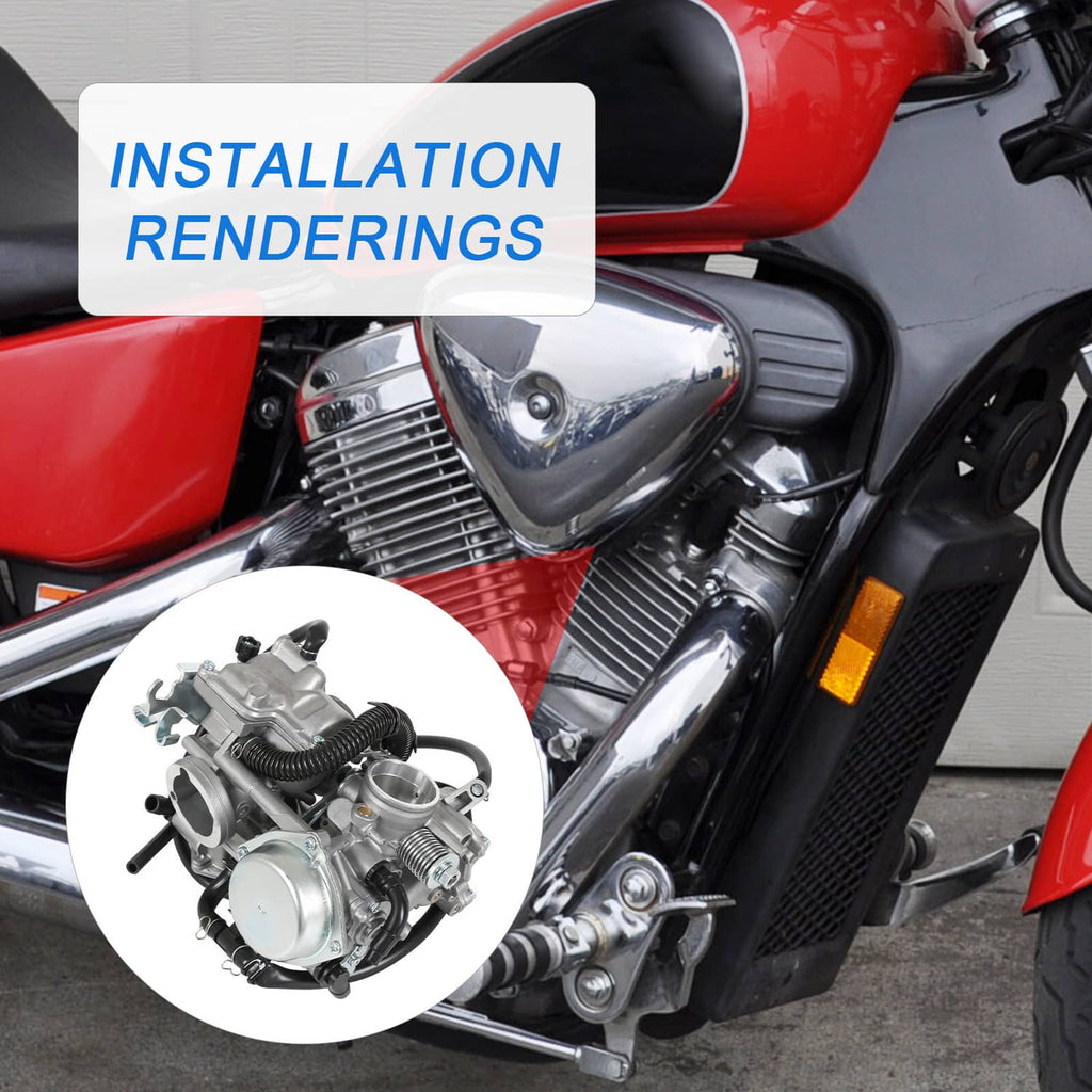 Carburetor installation view with metal carb unit on motorcycle engine area