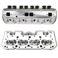 Aluminum cylinder head with valve springs and intake/exhaust ports, silver machined finish