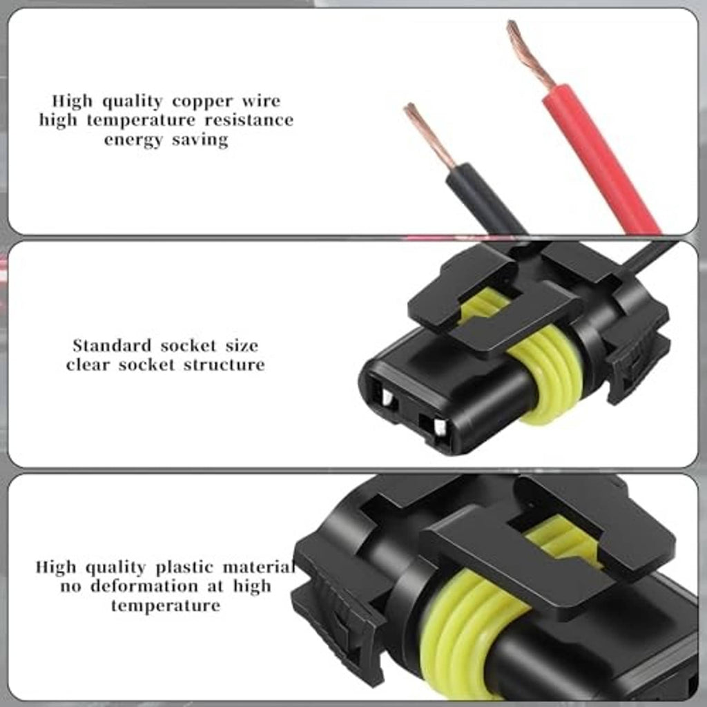 Headlight wiring harness female connector with black housing and red/black wires