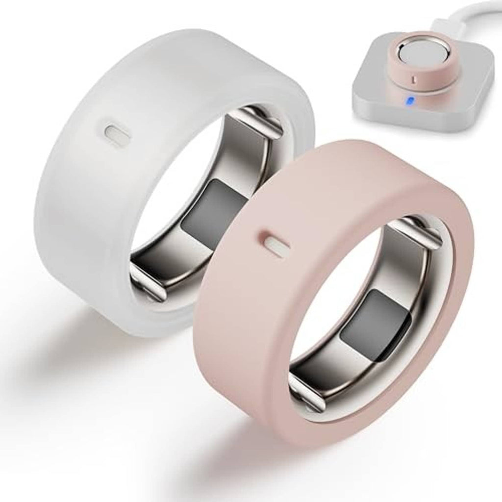 Light pink silicone ring protector case with oval cutout and metal inner ring