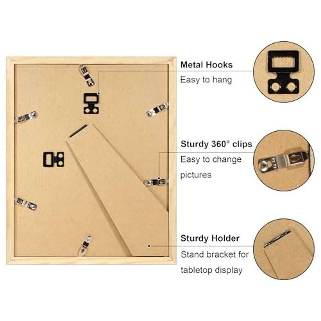 8x10 frame back showing cardboard backing, metal hooks, and 360° clips