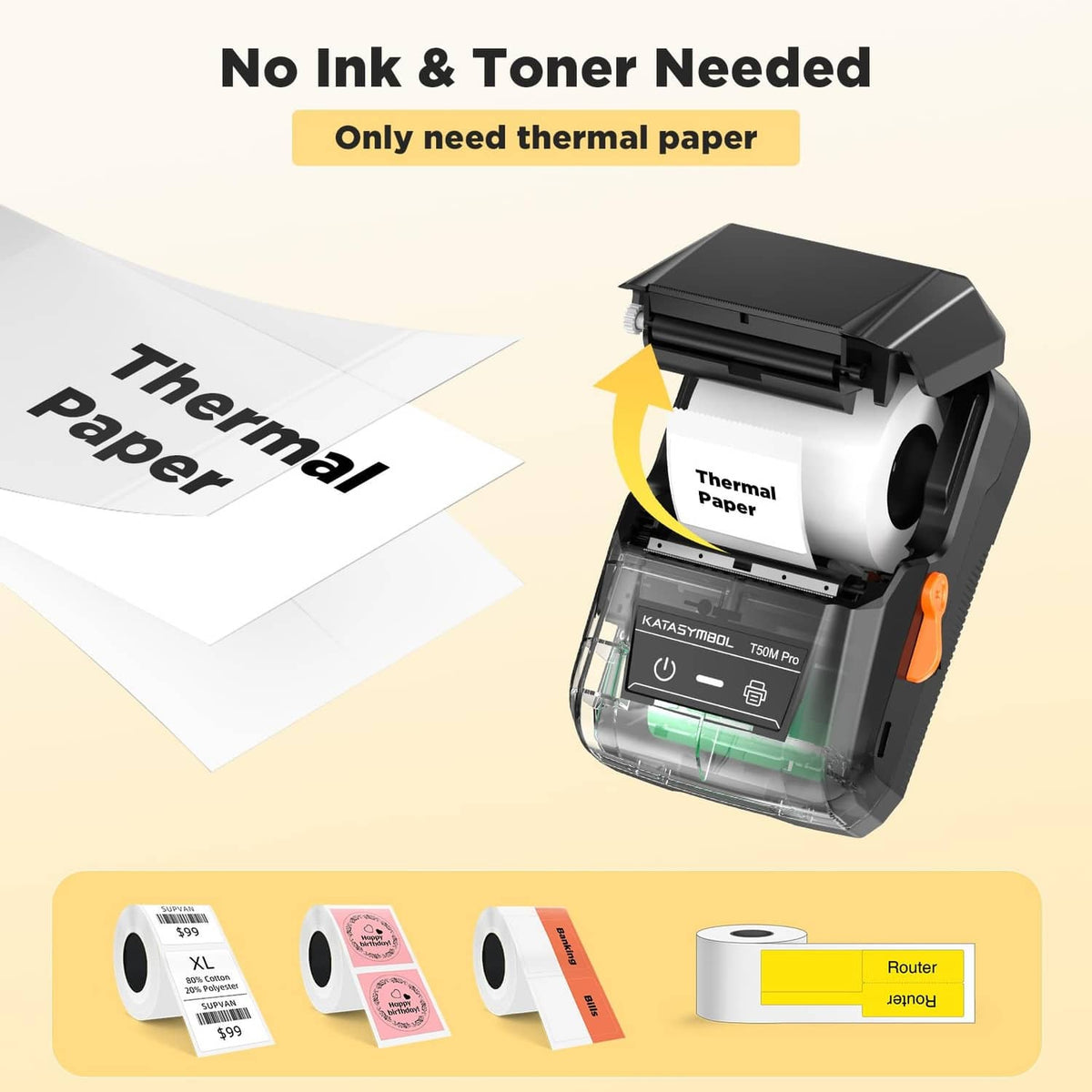RivetOak SUPVAN T50M Pro Bluetooth Label Maker Machine with Tape, Black Portable,