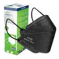 Black KN95 face mask with molded shape and ear loops, labeled KN95
