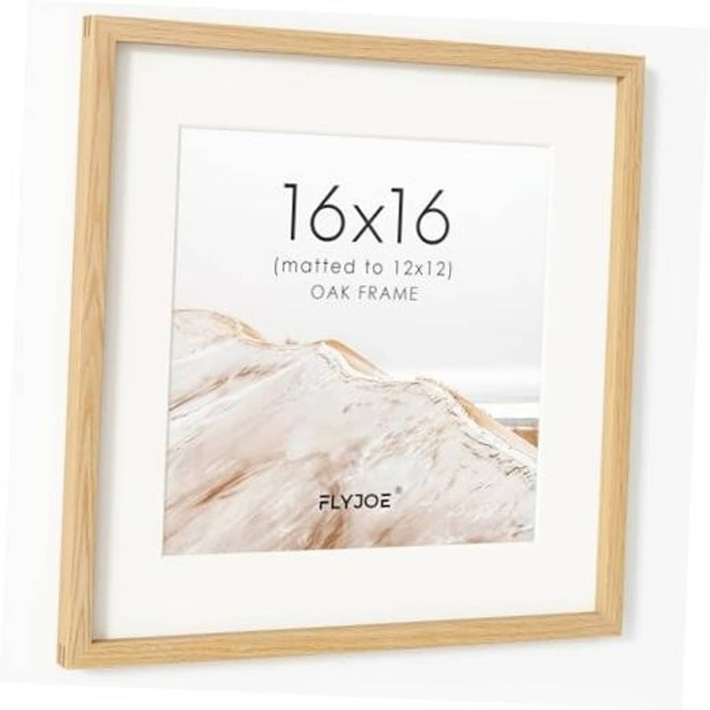 Natural oak 16x16 picture frame with white mat and landscape photo print