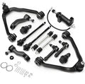 13-piece front suspension control arm and tie rod kit, black metal arms with joints