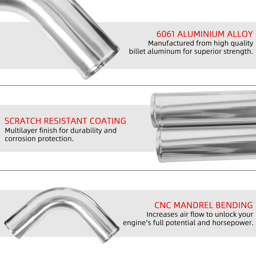 Polished aluminum intercooler piping tube sections