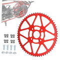 Red 60T mini bike chain sprocket with mounting hardware and bolts
