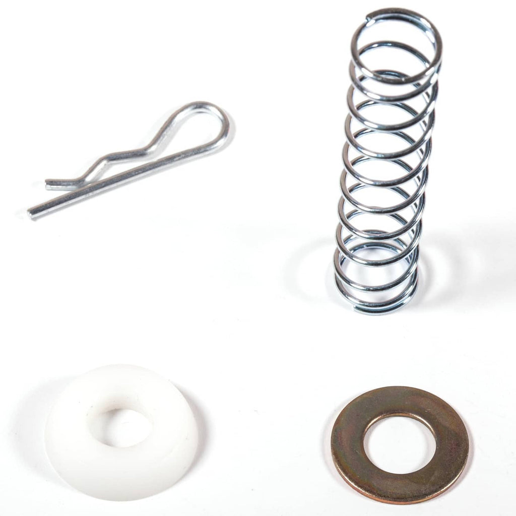 Shift linkage bushing spring kit parts: chrome coil spring, white bushing, washer