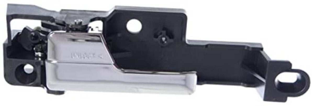 Front-left interior door handle assembly with chrome lever and black mounting bracket
