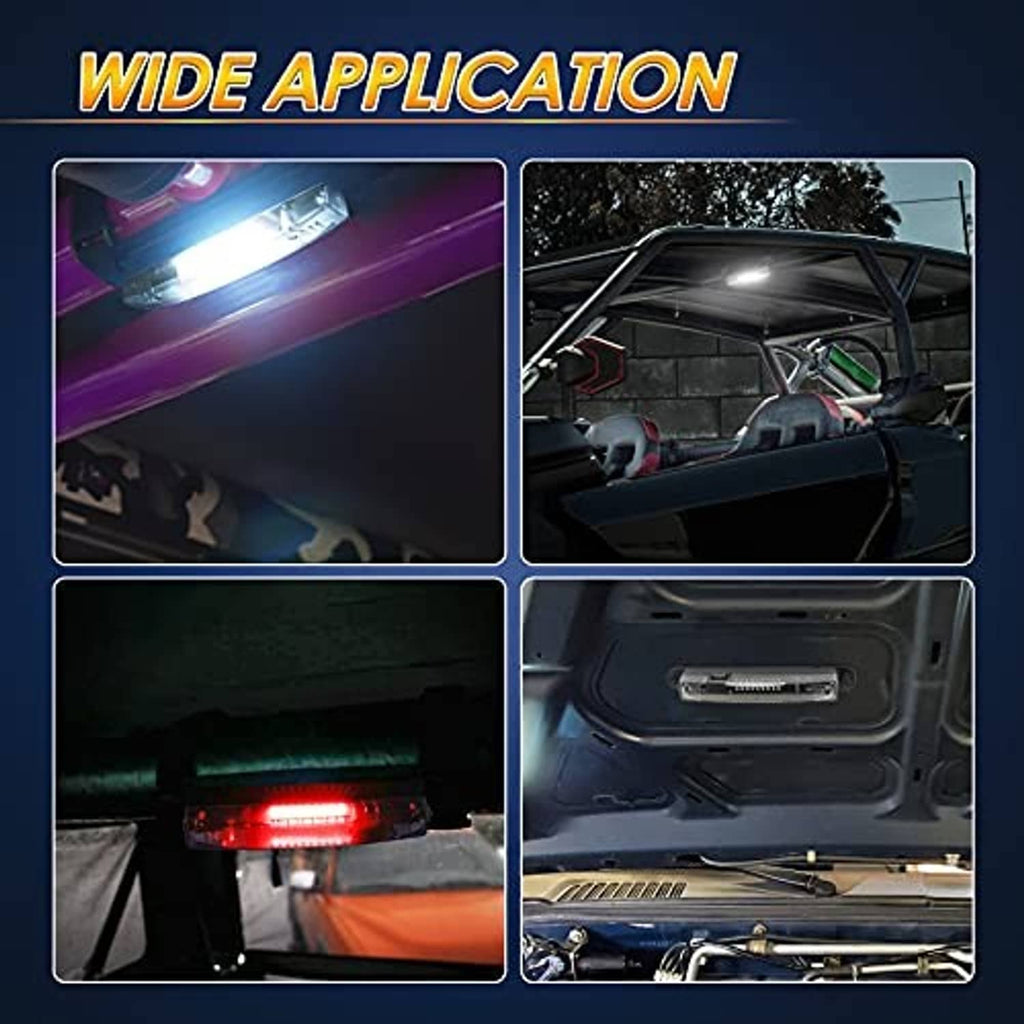 LED dome light bar for car and cargo areas, shown with night red light use