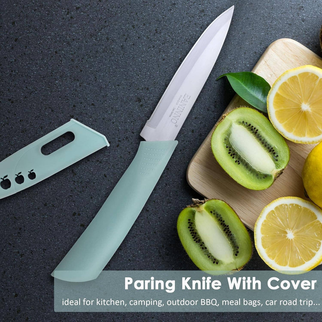 Covered paring knife with mint-green sheath and white blade