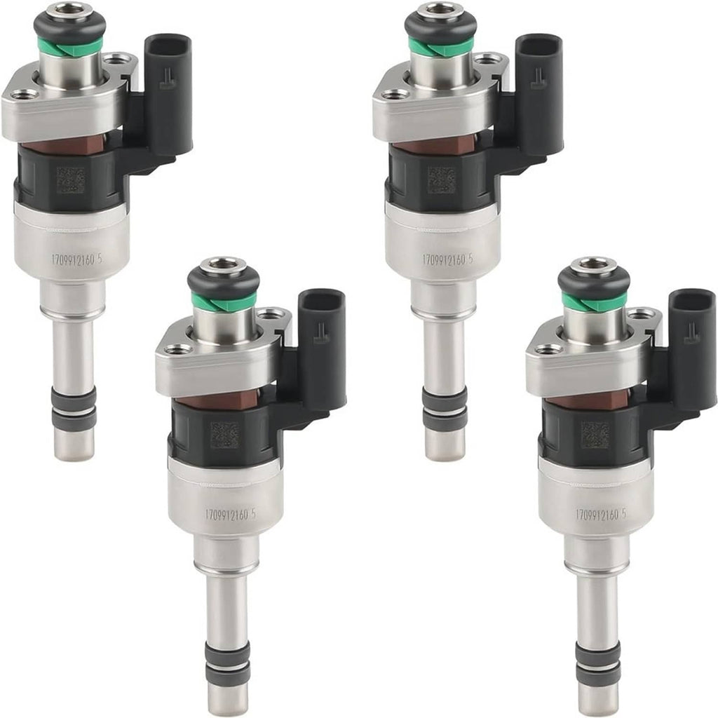 4-piece fuel injector set with black and silver bodies, green seals