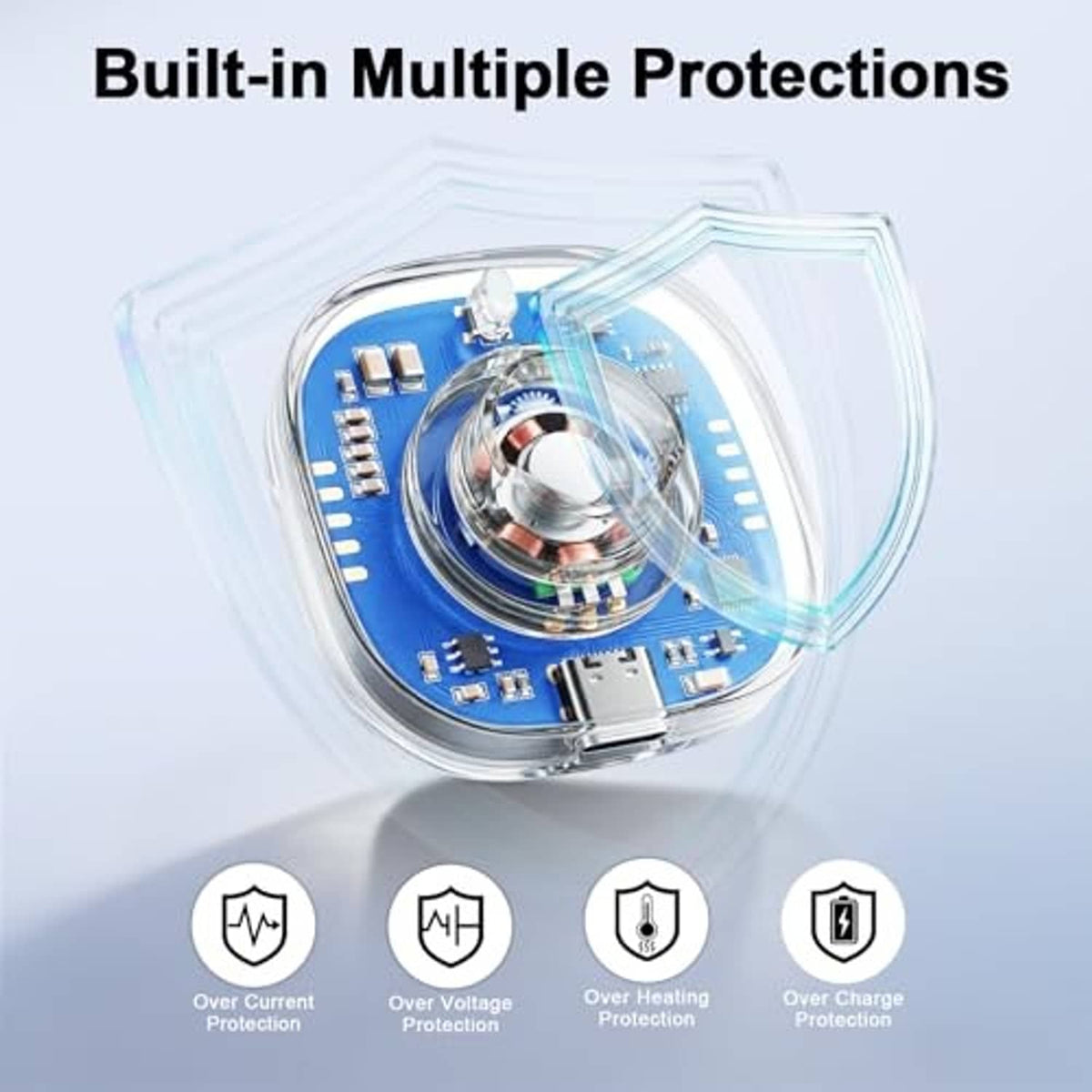 Smart ring charger dock internals with circuit board and protection components