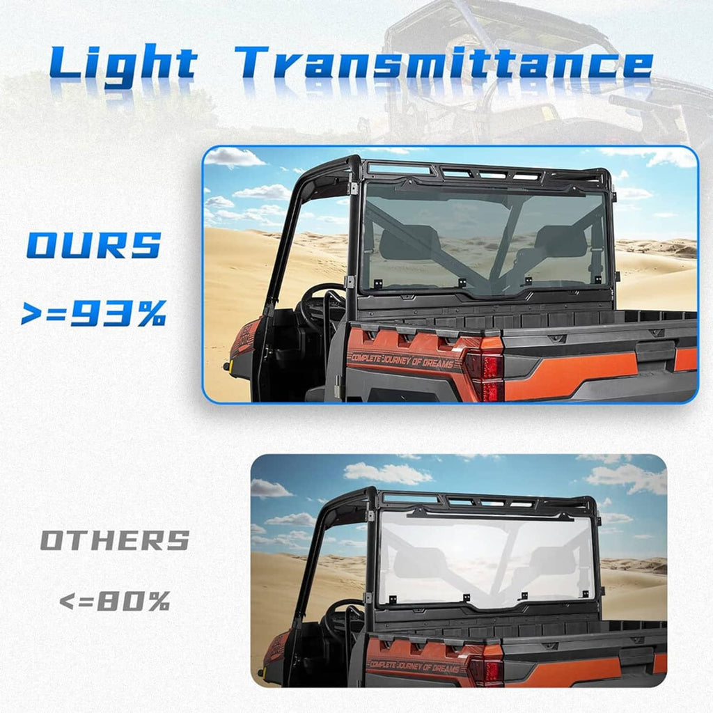 Rear windshield for UTV with dark tint and black frame