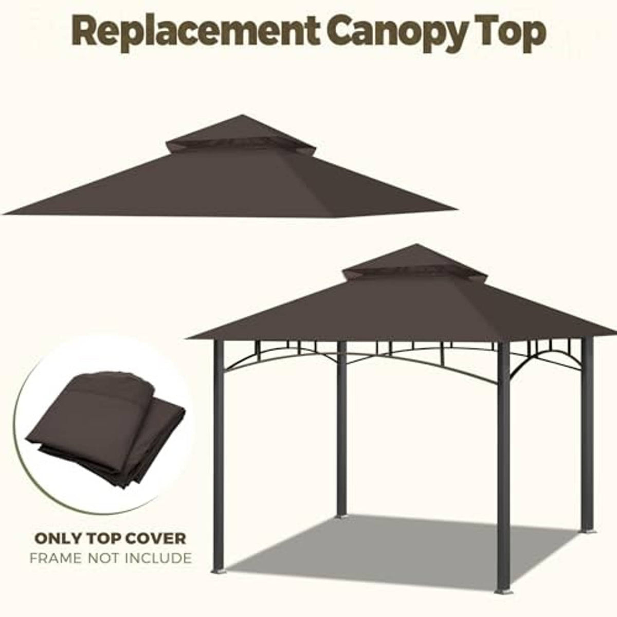 Replacement canopy top in dark brown with protective fabric cover roll