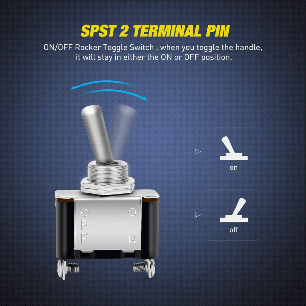 SPST rocker toggle switch with ON/OFF positions, silver lever and black body