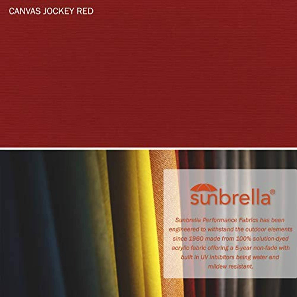 Red umbrella fabric close-up with seam and textured finish
