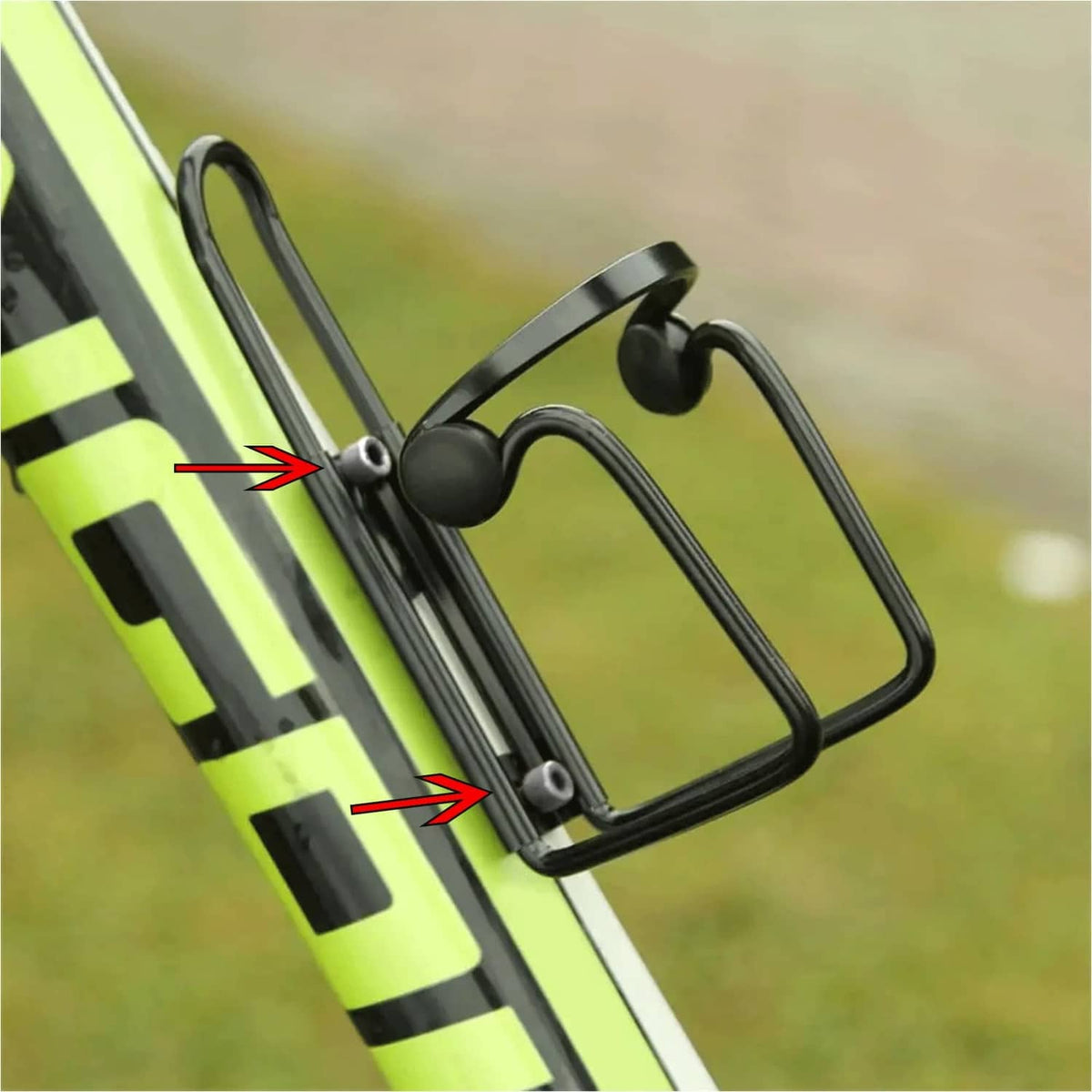 Silver hex socket cage bolts mounted on a bike bottle holder