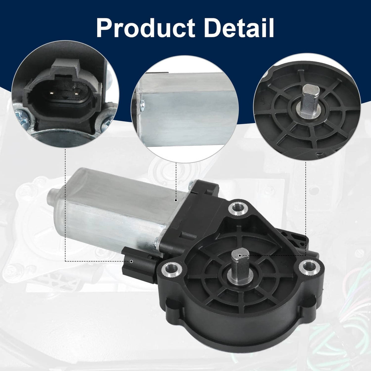 RV step motor and linkage detail with steel arm and black gear housing