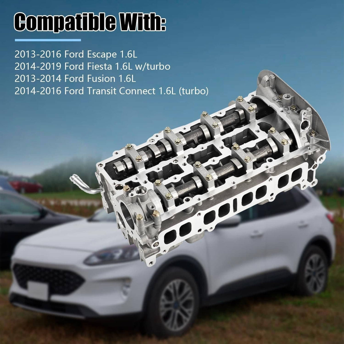 Cylinder head assembly with rocker arms and rows of valve openings