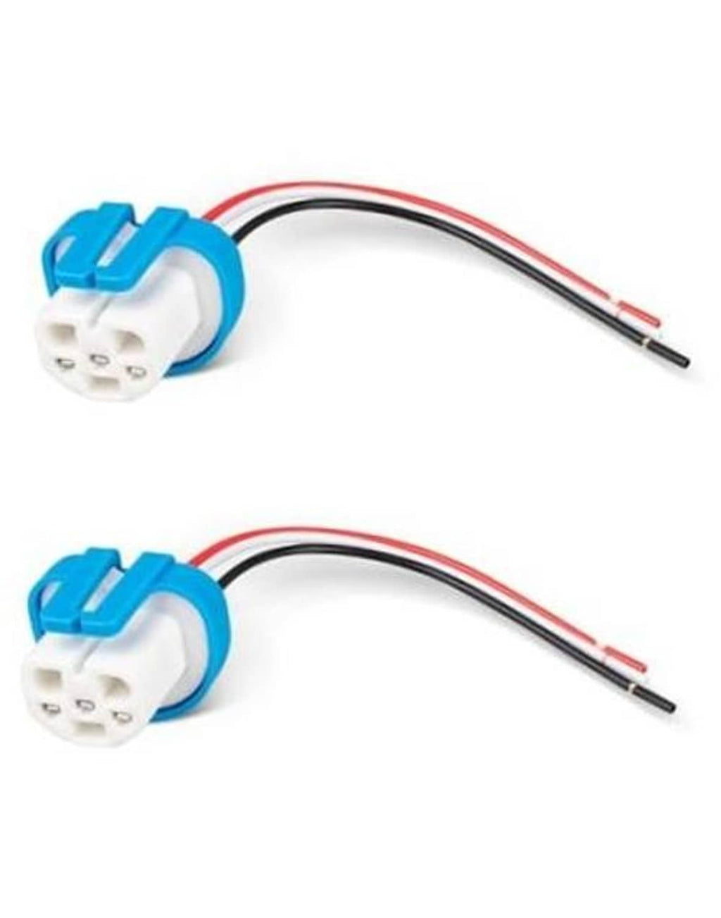 3-pin headlight wire harness with two blue-and-white connectors and red/black wires