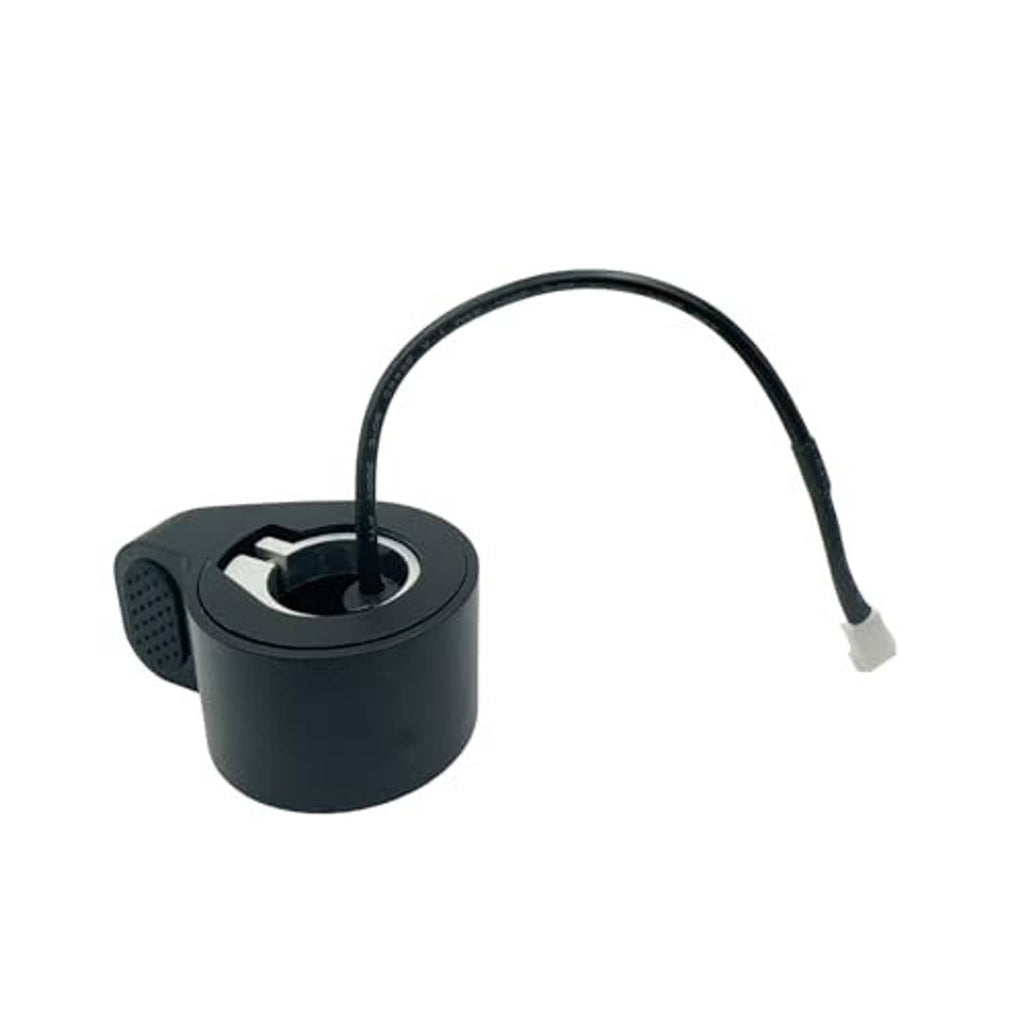 Electric scooter thumb throttle speed controller with black circular housing and cable