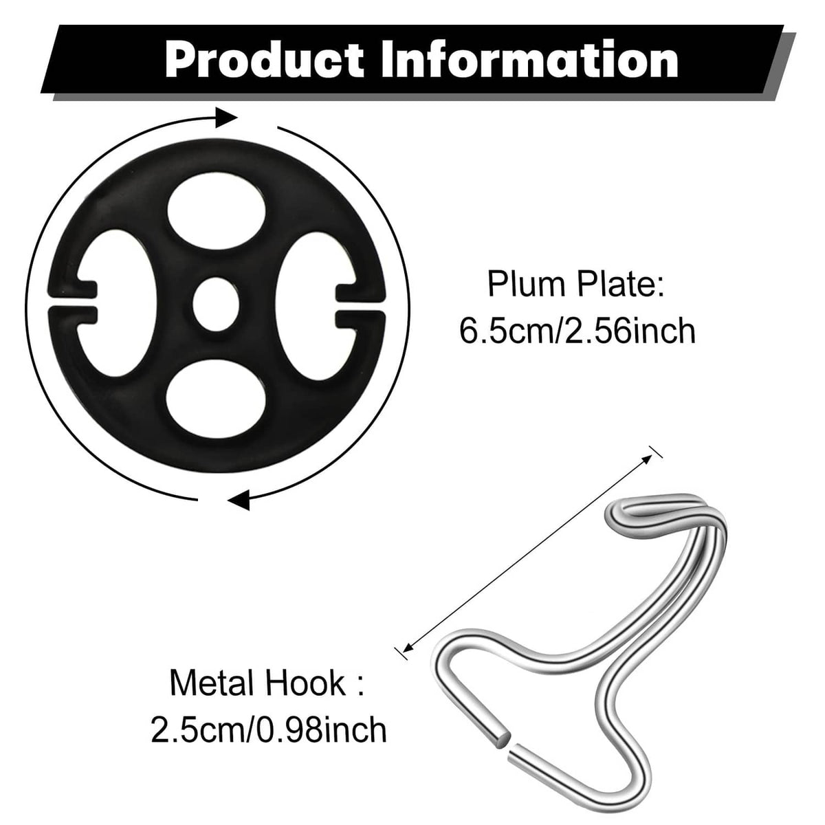 Black circular plate buckle and silver metal hook set diagram