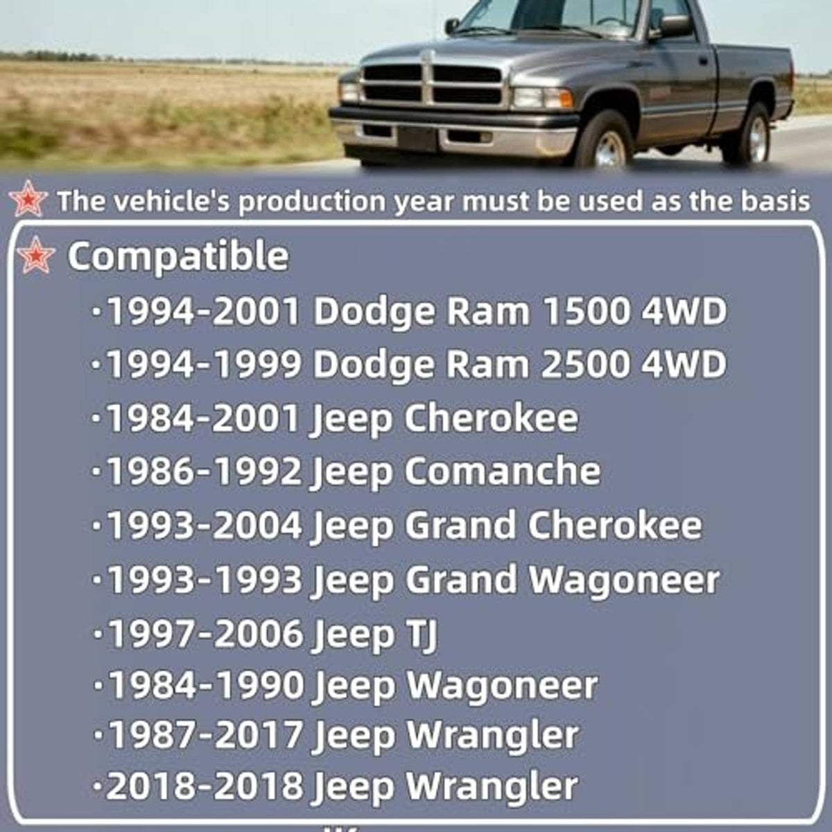 Vehicle compatibility chart for front ball joint replacement models